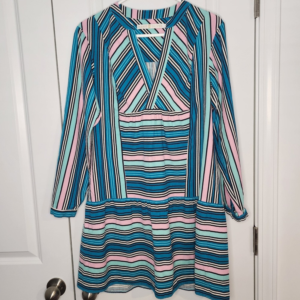 Marie Oliver Striped Mini Dress Long Sleeve Casual Colorful Size S